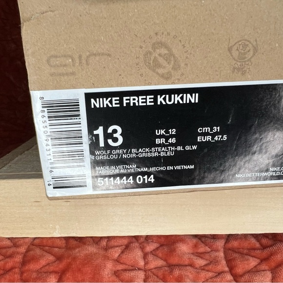 NWB Nike Free Kukini 5.0 Wolf Grey/Black Stealth Men’s Size 13 - 511444-014 - Picture 7 of 7